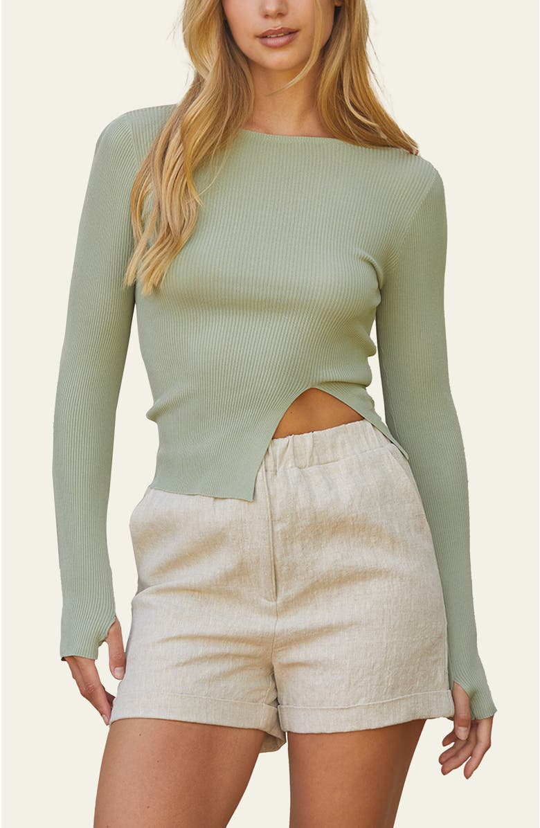 CRESCENT Front Split Knit Top, Main, color, Eucalyptus