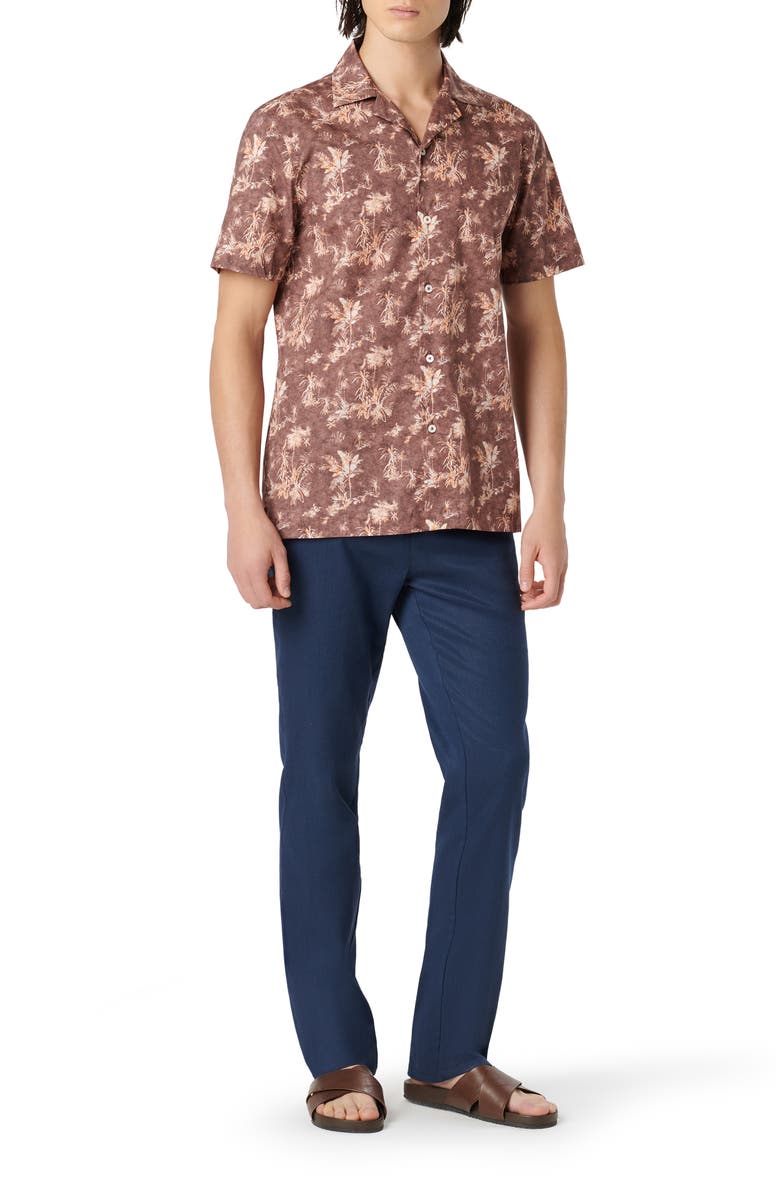Bugatchi Jackson Shaped Fit Palm Tree Print Button-Up Camp Shirt, Alternate, color, Mocha