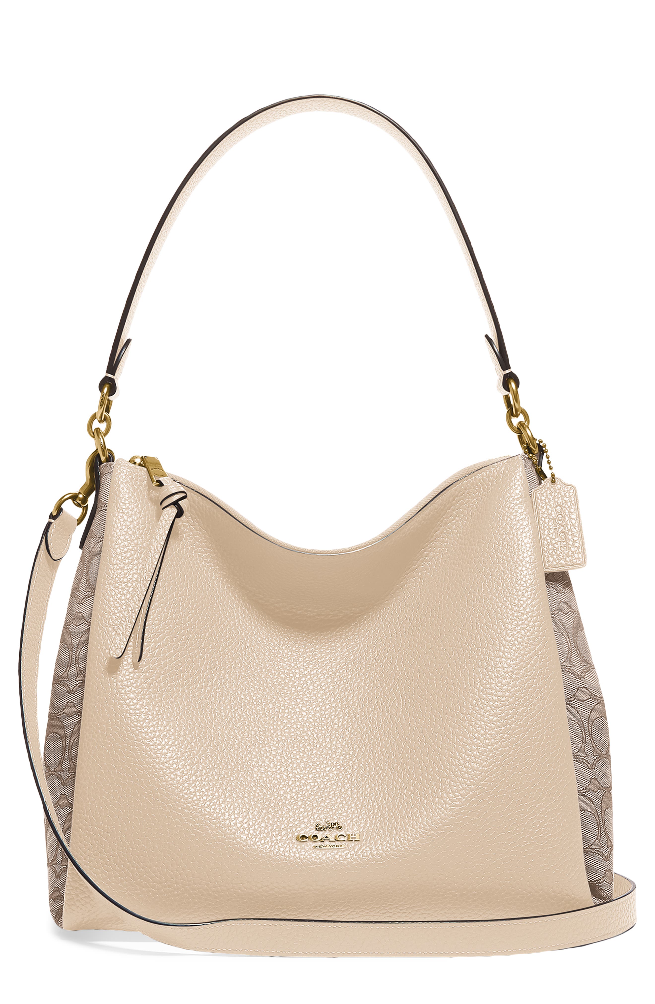COACH Shay Leather & Signature Jacquard Shoulder Bag, Main, color, 