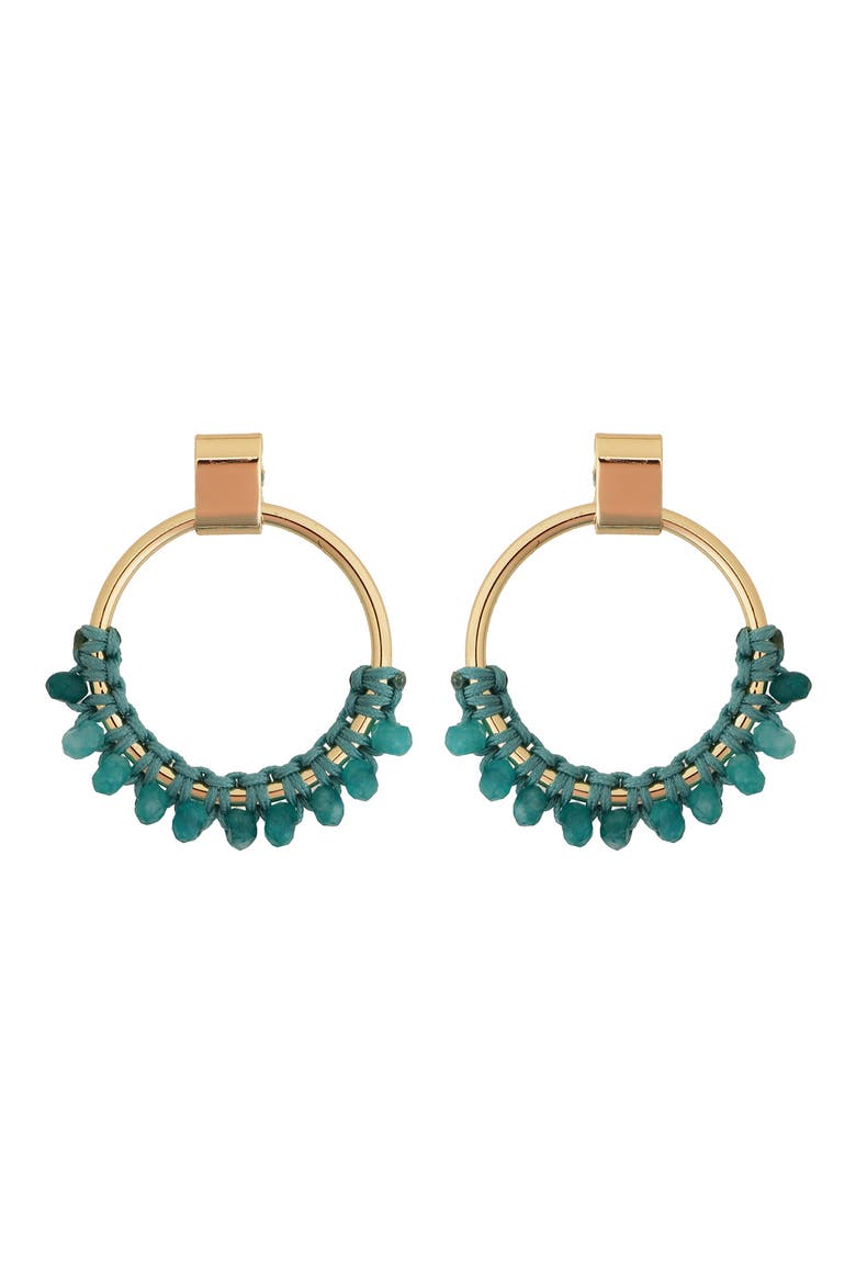 Raffia Beaded Frontal Hoop Earrings, Main, color, TEAL