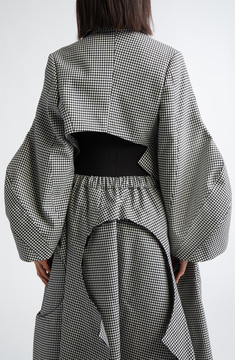 Comme des Garçons Gingham Crop Wool Gabardine Jacket, Alternate, color, Black/ Ecru