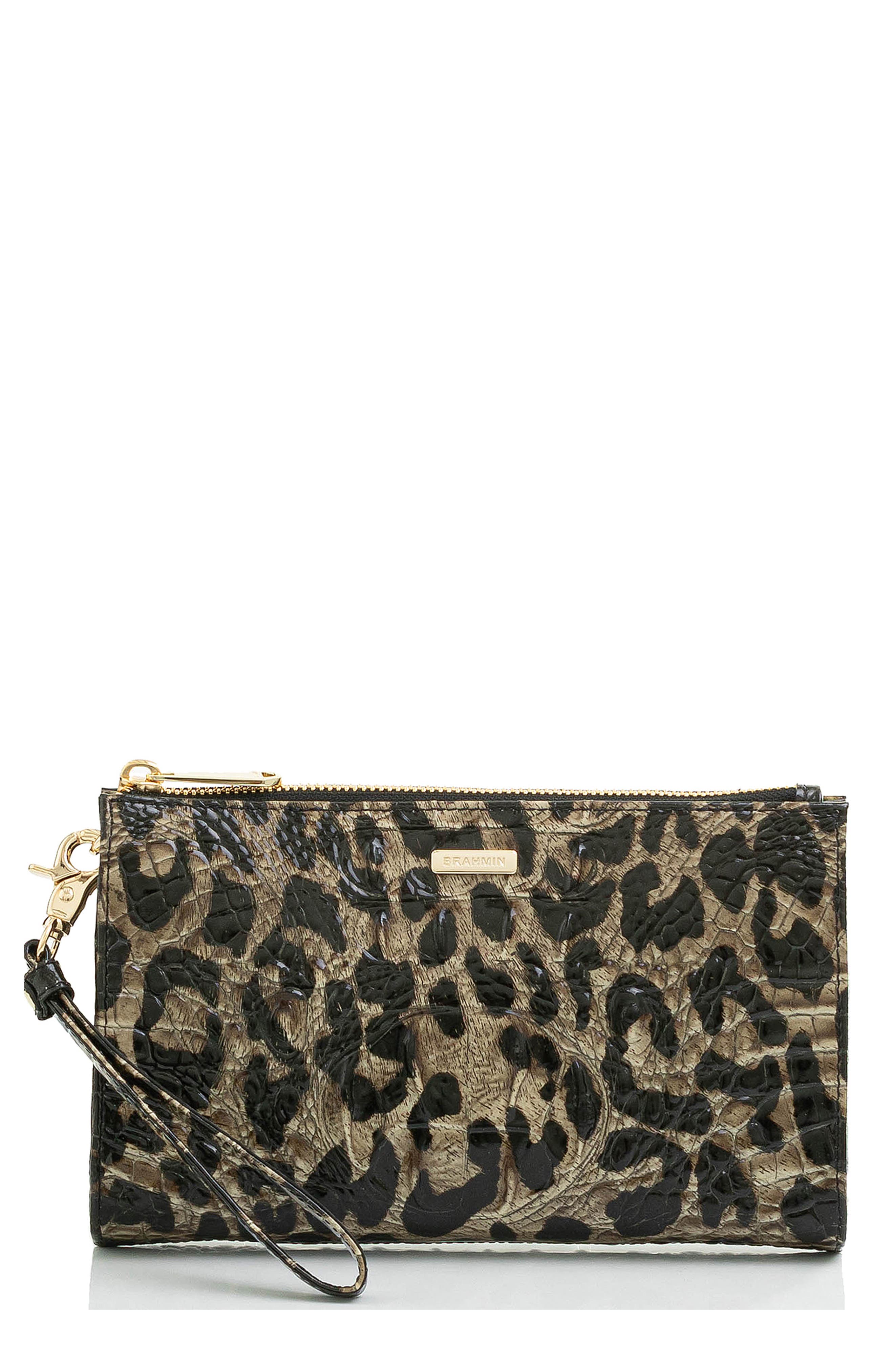 Brahmin Daisy Croc Embossed Leather Wristlet, Main, color, 