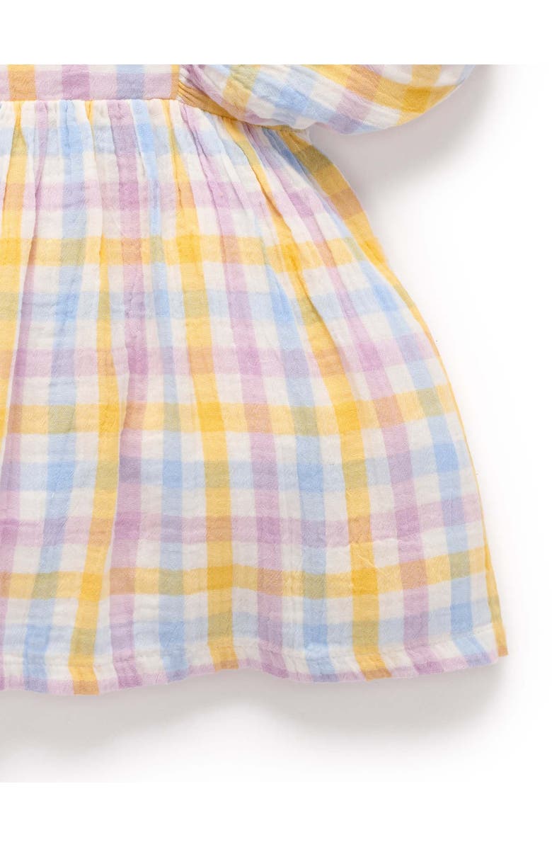 Purebaby Gathered Dress, Alternate, color, Lila Check