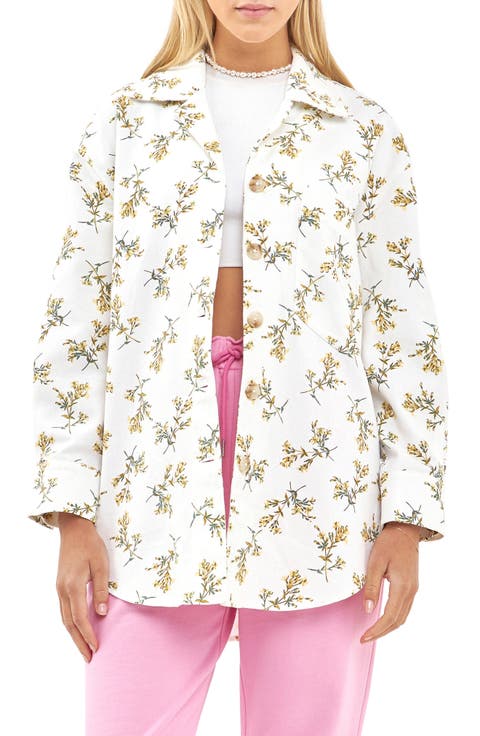 Floral Print Oversize Shirt Jacket