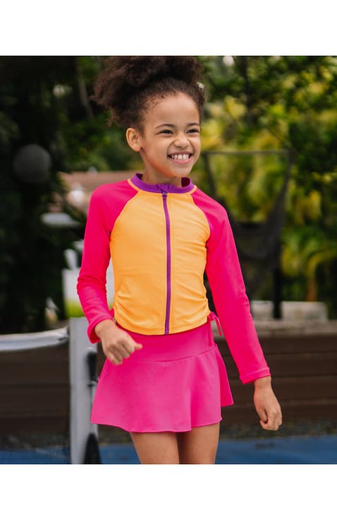 Girls Long Sleeve Zip Front UPF 50 Rash Guard