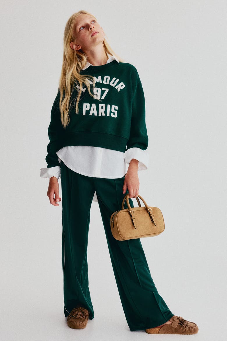 Brushed-Inside Sweatshirt, Alternate, color, Dark green/L'Amour Paris