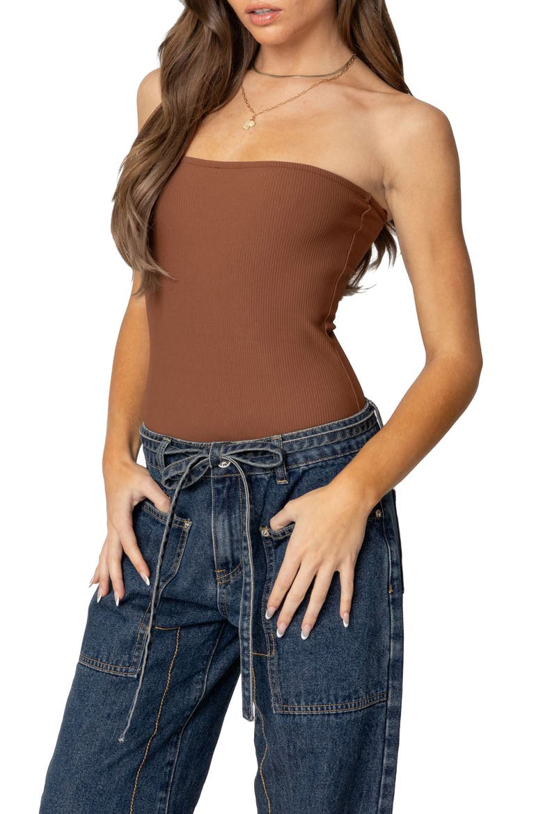 Loren Strapless Bodysuit, Alternate, color, BROWN