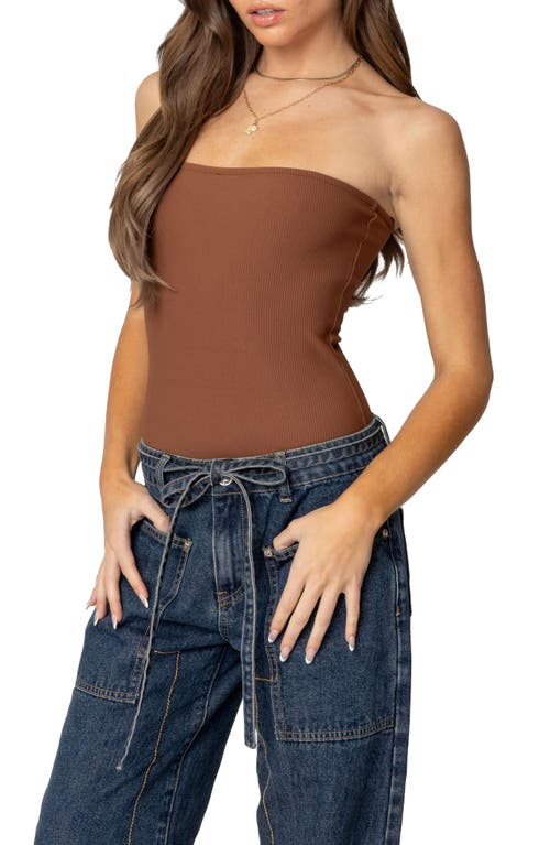 Edikted Loren Strapless Bodysuit In Brown