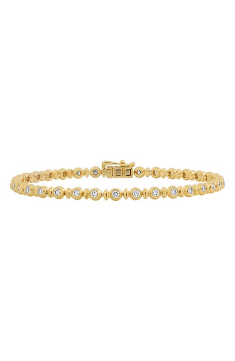 NORDSTROM Cubic Zirconia Diamond deals Chain Silver TENNIS BRACELET 14K Gold Plate