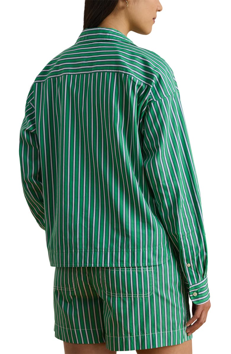 Lauren Ralph Lauren Stachee '70s Stripe Cotton Broadcloth Popover Shirt, Alternate, color, Green/ White Multi