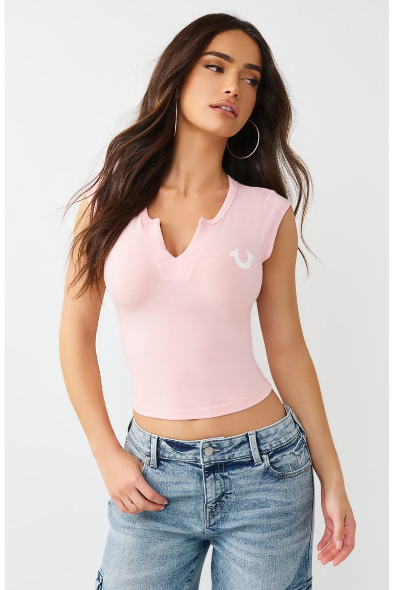 Notch Neck Camp Sleeve T-Shirt, Alternate, color, DULL PINK