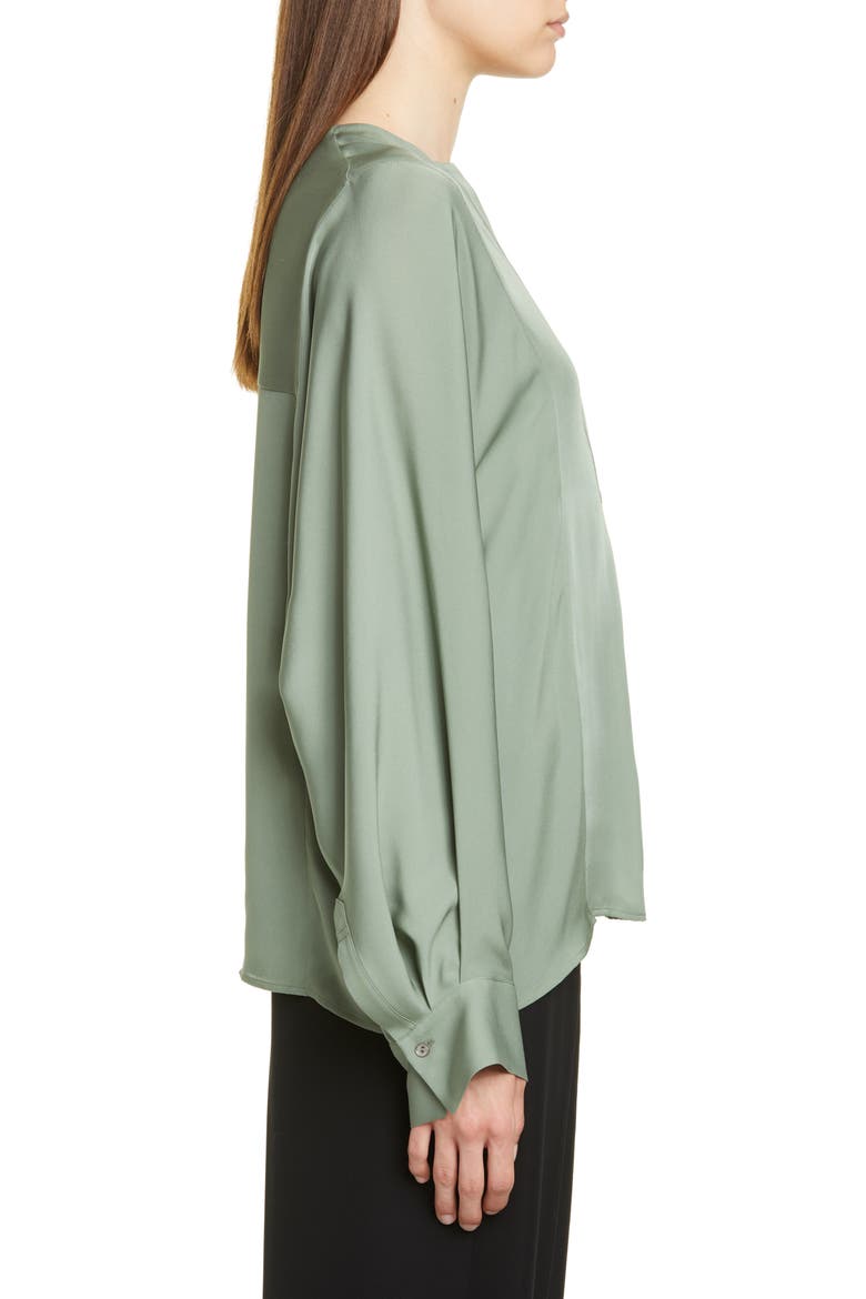 Split Neck Silk Blouse, Alternate, color, SAGE FLINT