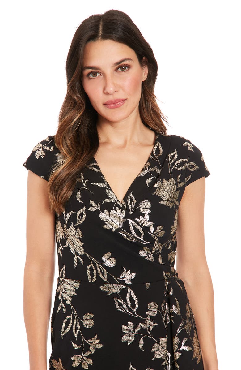 London Times Foil Floral Side Tie Sheath Dress, Alternate, color, 