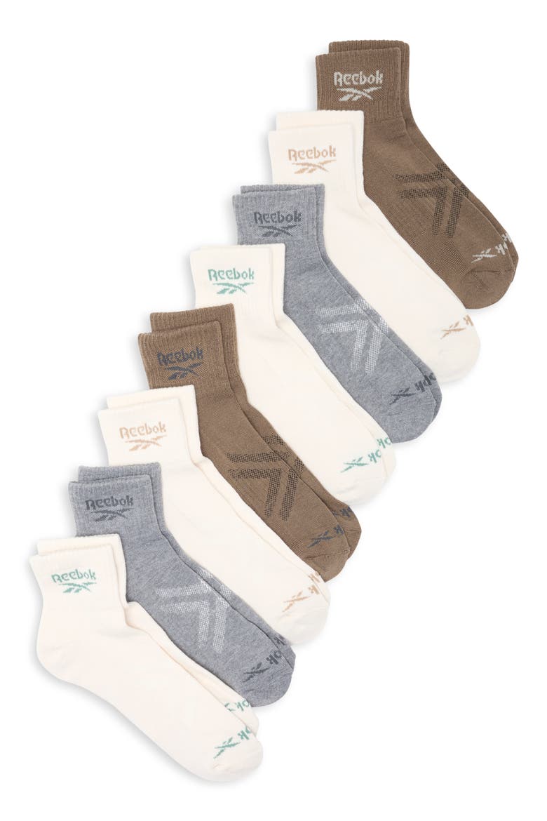 8-Pack Cushioned Quarter Length Socks, Main, color, IVORY MULTI