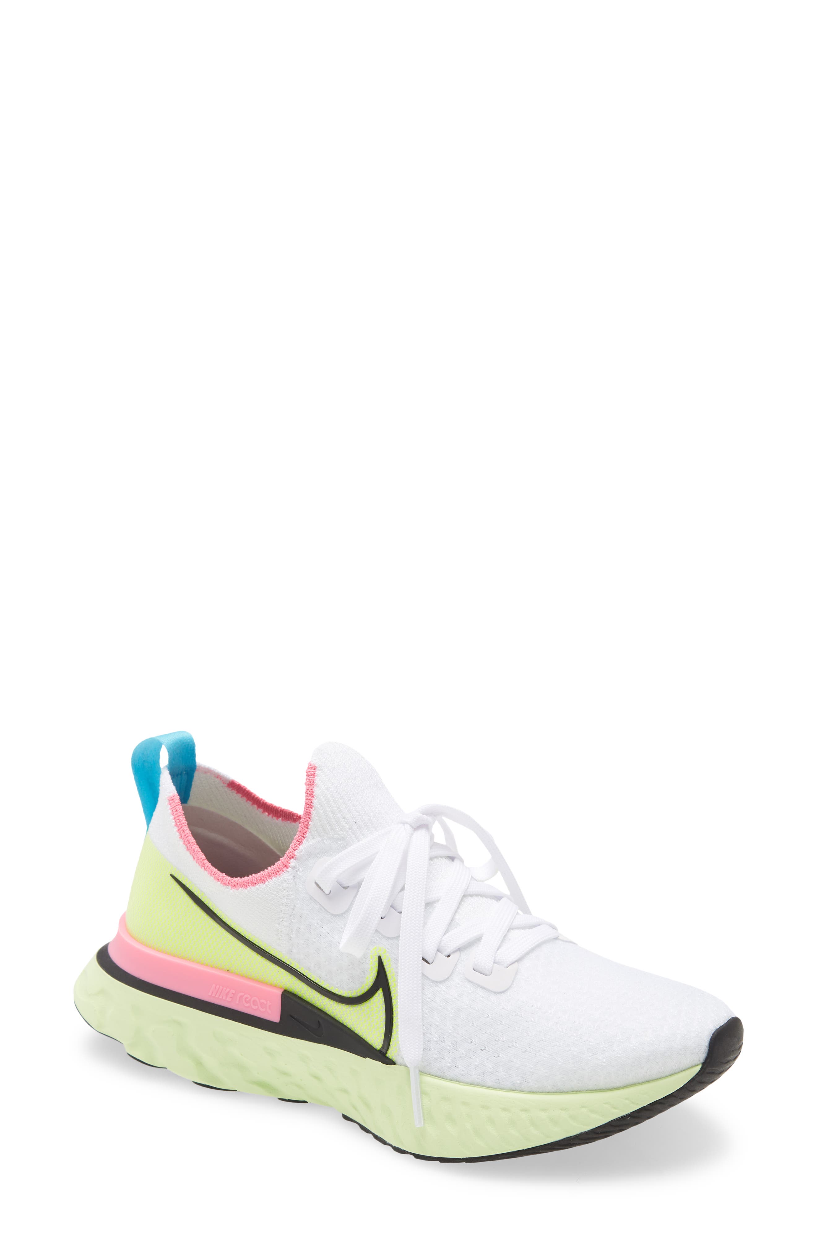 React Infinity Run Flyknit Running Shoe, Main, color, WHITE/ BLACK-VOLT-PINK GLOW