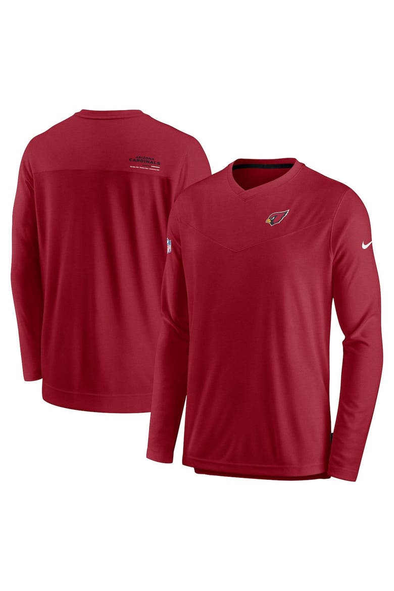 Men's Nike Cardinal Arizona Cardinals Sideline Coach Chevron Lock Up Long Sleeve V-Neck Performance T-Shirt, Main, color, Cardinal