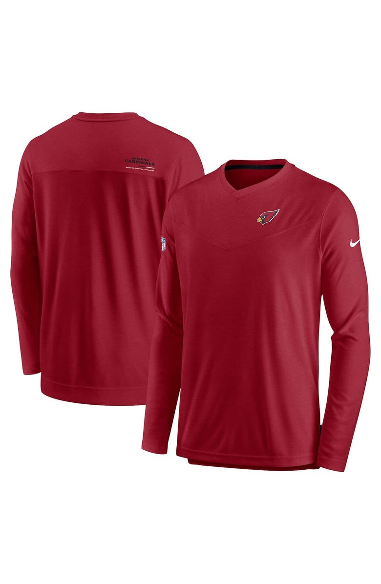Nike Men's Nike Cardinal Arizona Cardinals Sideline Coach Chevron Lock Up Long Sleeve V-Neck Performance T-Shirt, Main, color, Cardinal