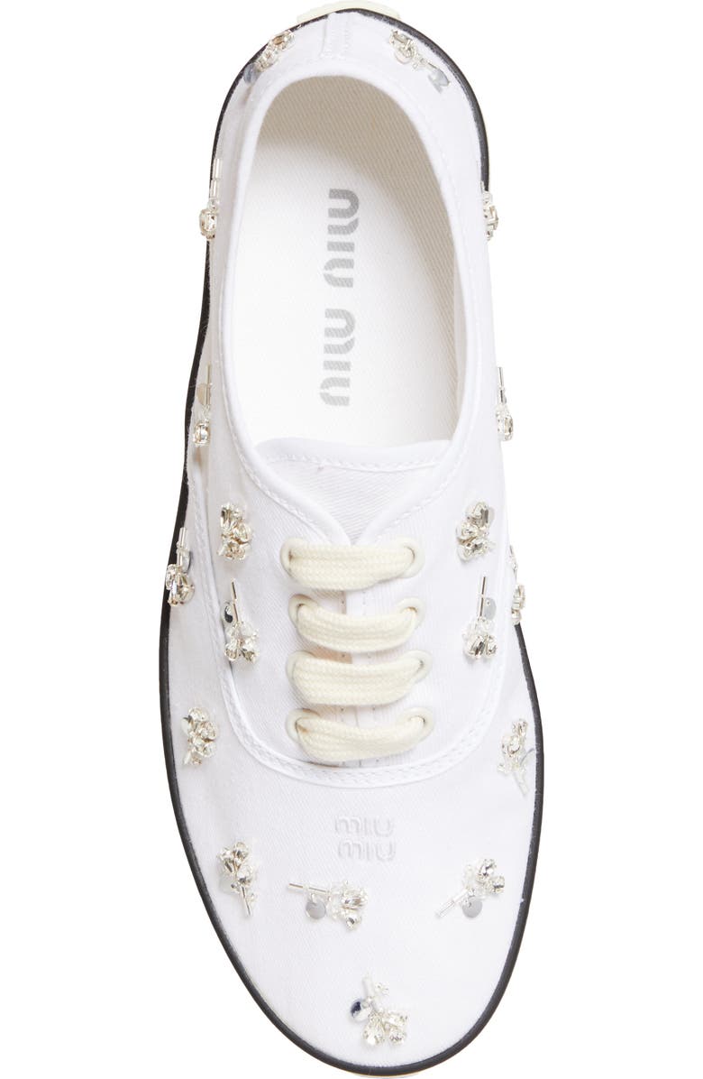 Miu Miu Crystal Embellished Low Top Canvas Sneaker, Alternate, color, White