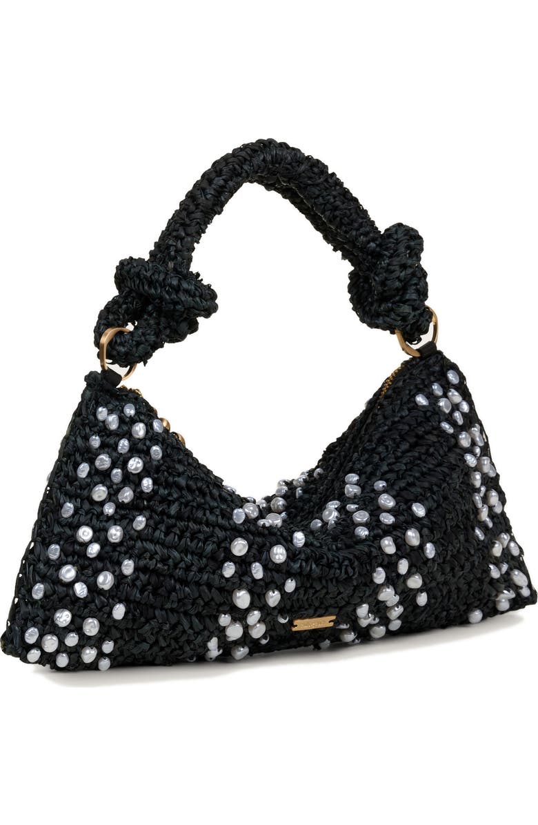 Cult Gaia Nano Hera Imitation Pearl Trim Raffia Shoulder Bag, Alternate, color,