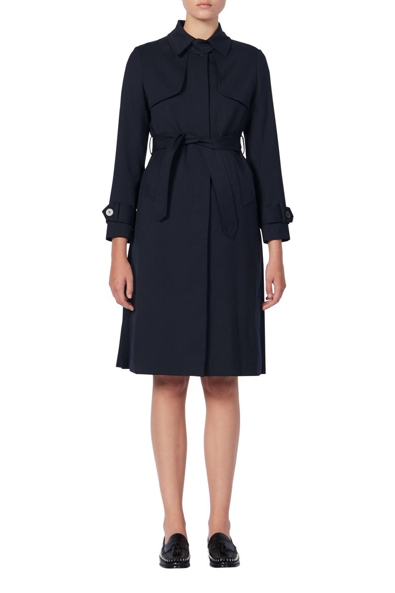 Trench coat with pleated inset, Main, color, NAVY