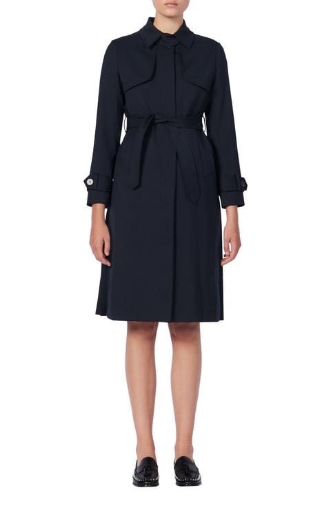 Trench coat with pleated inset