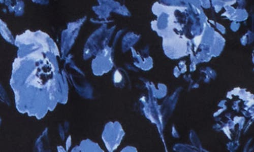 Nicole Miller Floral Long Sleeve Twisted Front Top In Blue