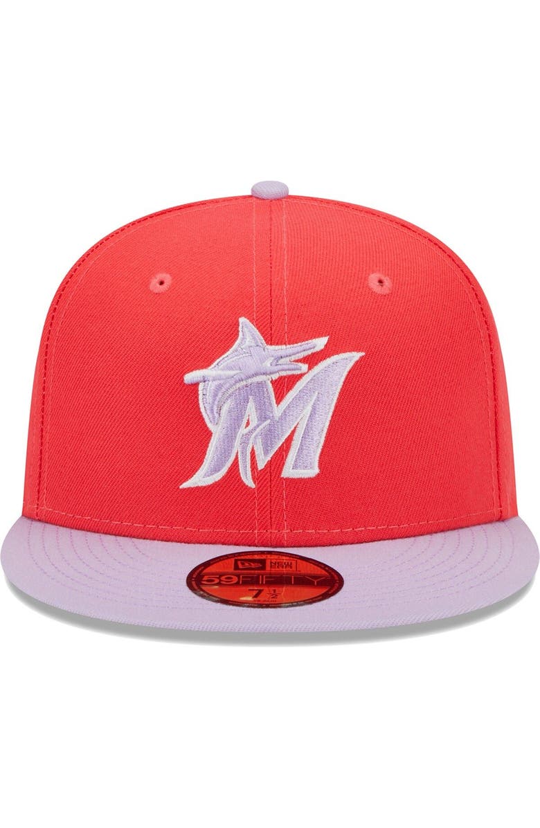 New Era Men's New Era Red/Lavender Miami Marlins Spring Color Two-Tone 59FIFTY Fitted Hat, Alternate, color, Red