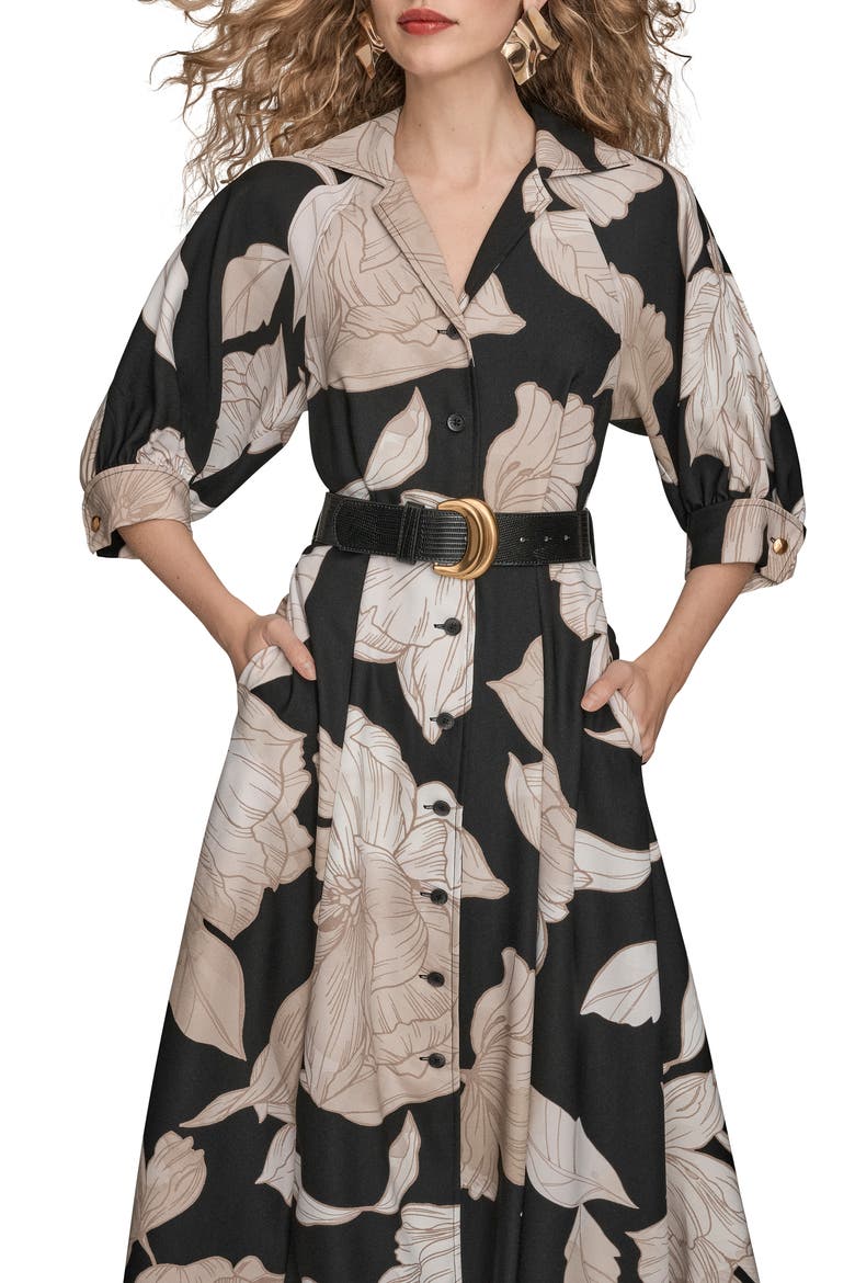 Floral Belted Shirtdress, Alternate, color, BLACK/ FAWN MULTI (H5N)