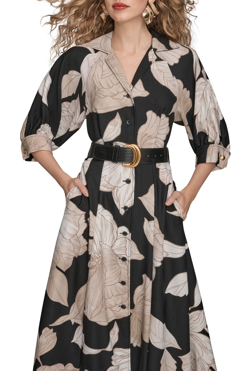 Donna Karan New York Floral Belted Shirtdress, Alternate, color, Black/ Fawn Multi (H5n)