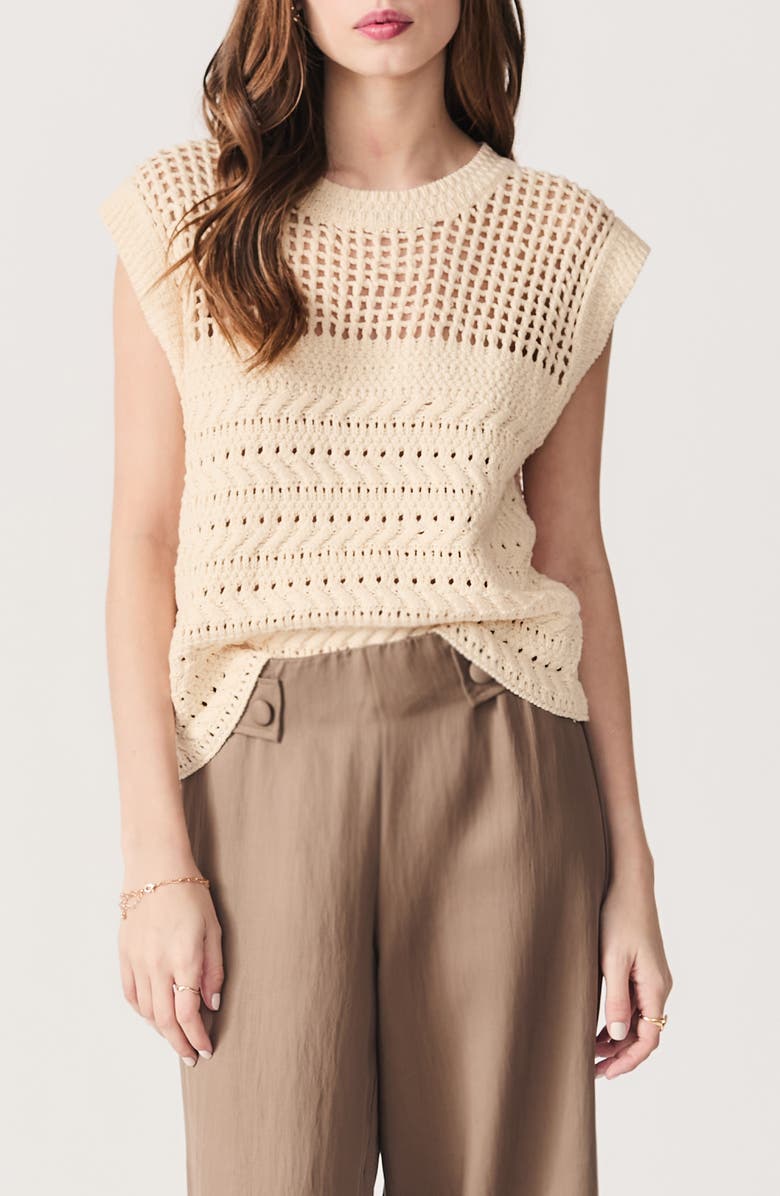 DELUC Paulo Open Stitch Cap Sleeve Sweater, Main, color, Ecru