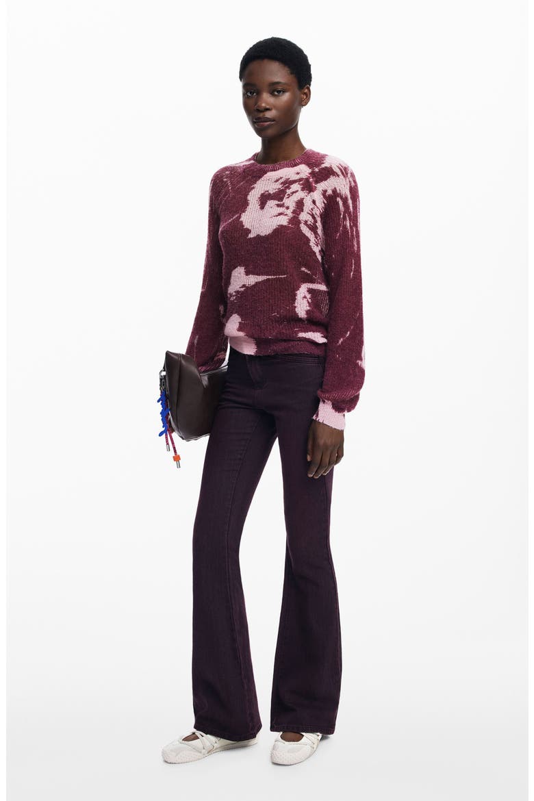 Abstract Print Crewneck Sweater, Alternate, color, DARK PURPLE