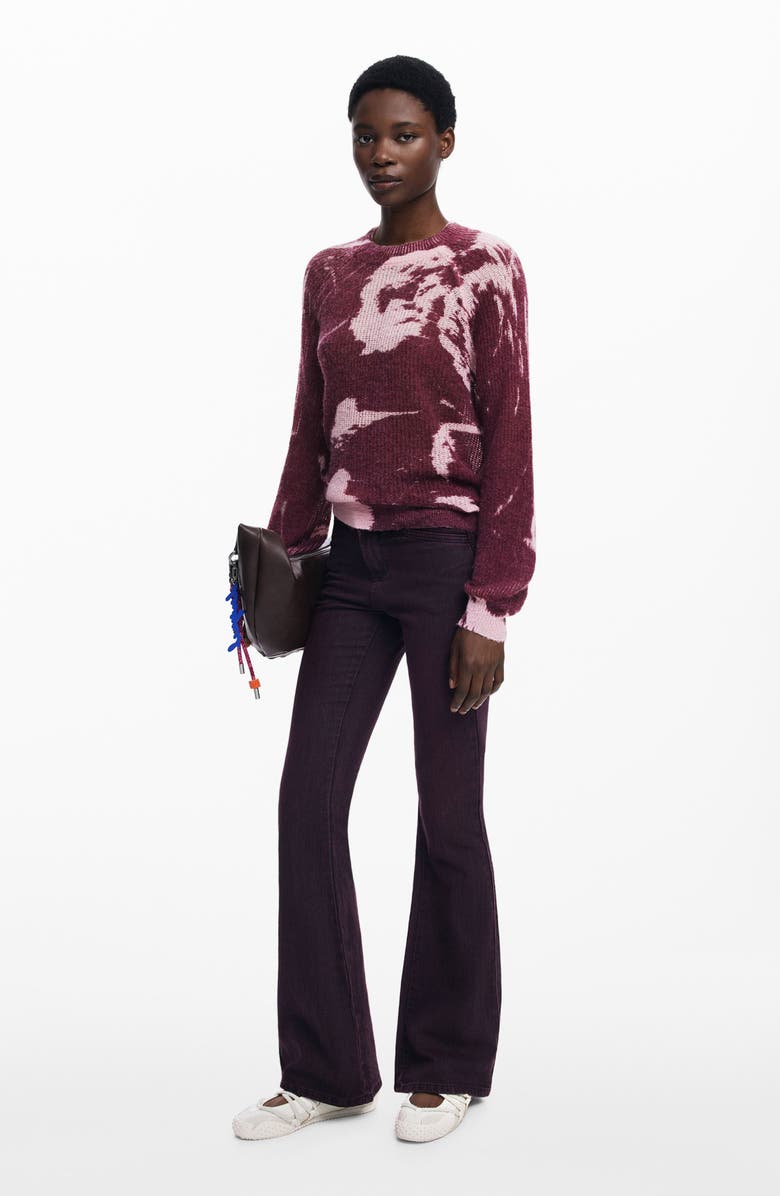 Desigual Abstract Print Crewneck Sweater, Alternate, color, Dark Purple