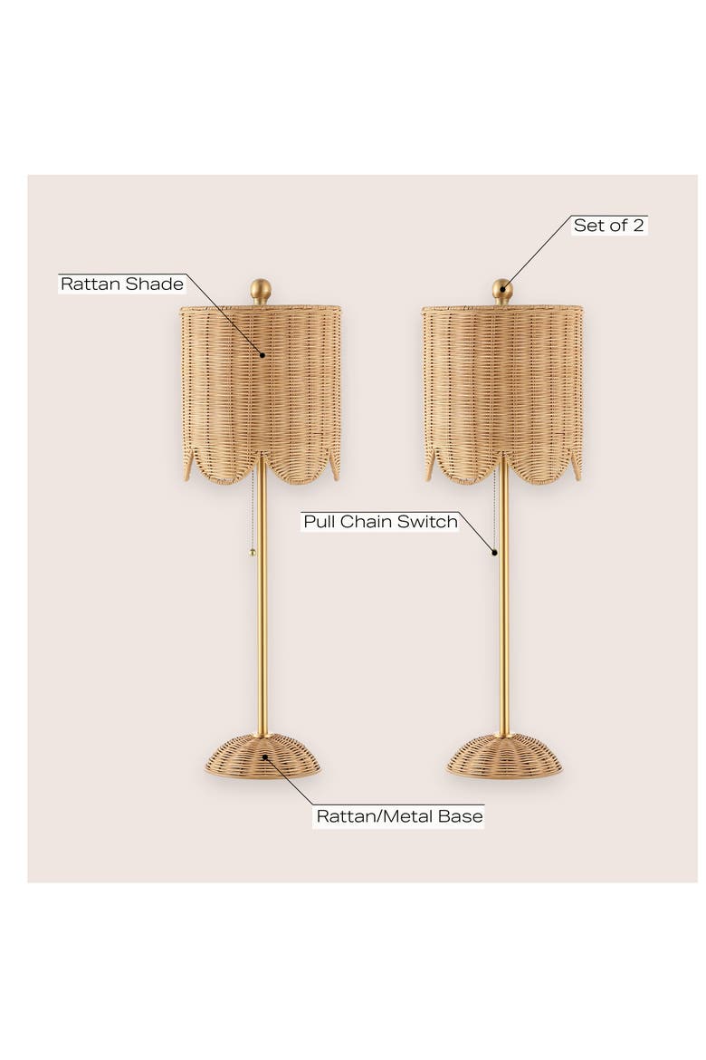 Celerie 27.5" Coastal Bohemian Rattan/Iron Scalloped Buffet LED Table Lamp with Pull Chain, Alternate, color, Natural/Brass Gold