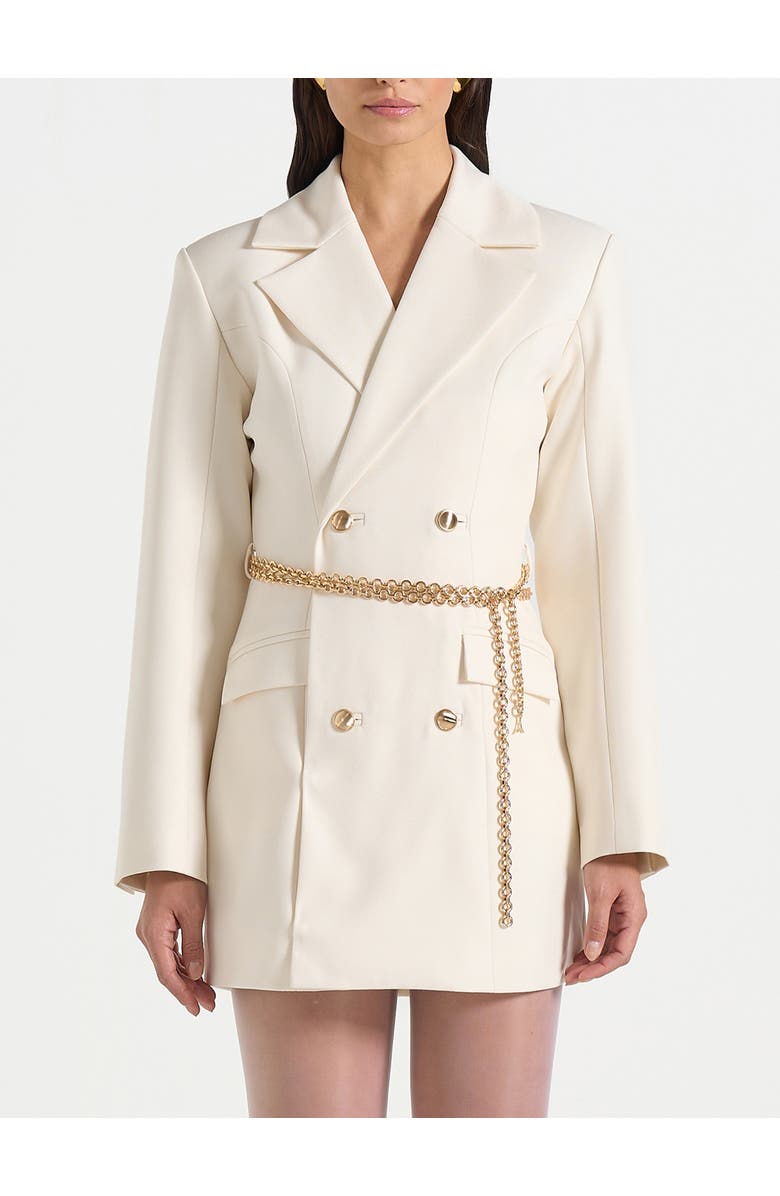Manière De Voir Zara Double Breasted Blazer Dress With Chain, Alternate, color, Off White