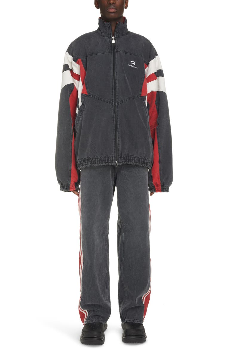 Denim Track Jacket, Alternate, color, WASHED BLACK