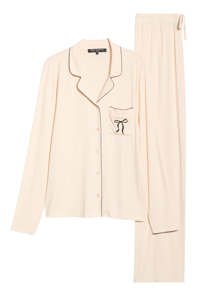 Scalloped Edge Pajamas, Alternate, color, CREAM/ BLUE COMBO