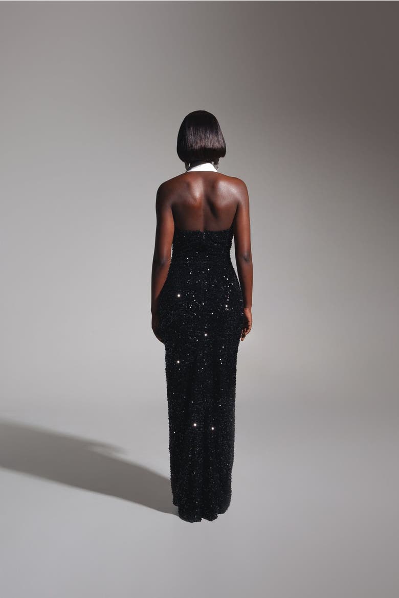 Ria Halter Sequin Maxi Dress, Alternate, color, Black