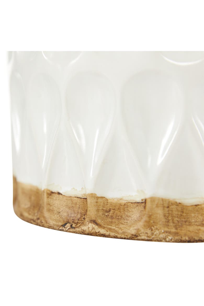 White Porcelain Geometric Vase with Brown Base, Alternate, color, WHITE