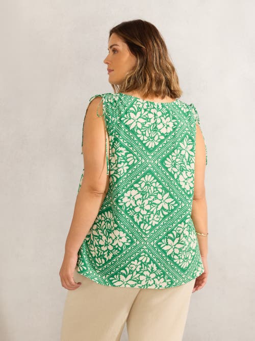 Live Unlimited Drawstring Printed Top In Green