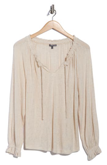 Matty M . Long Sleeve Peasant Top In Brown