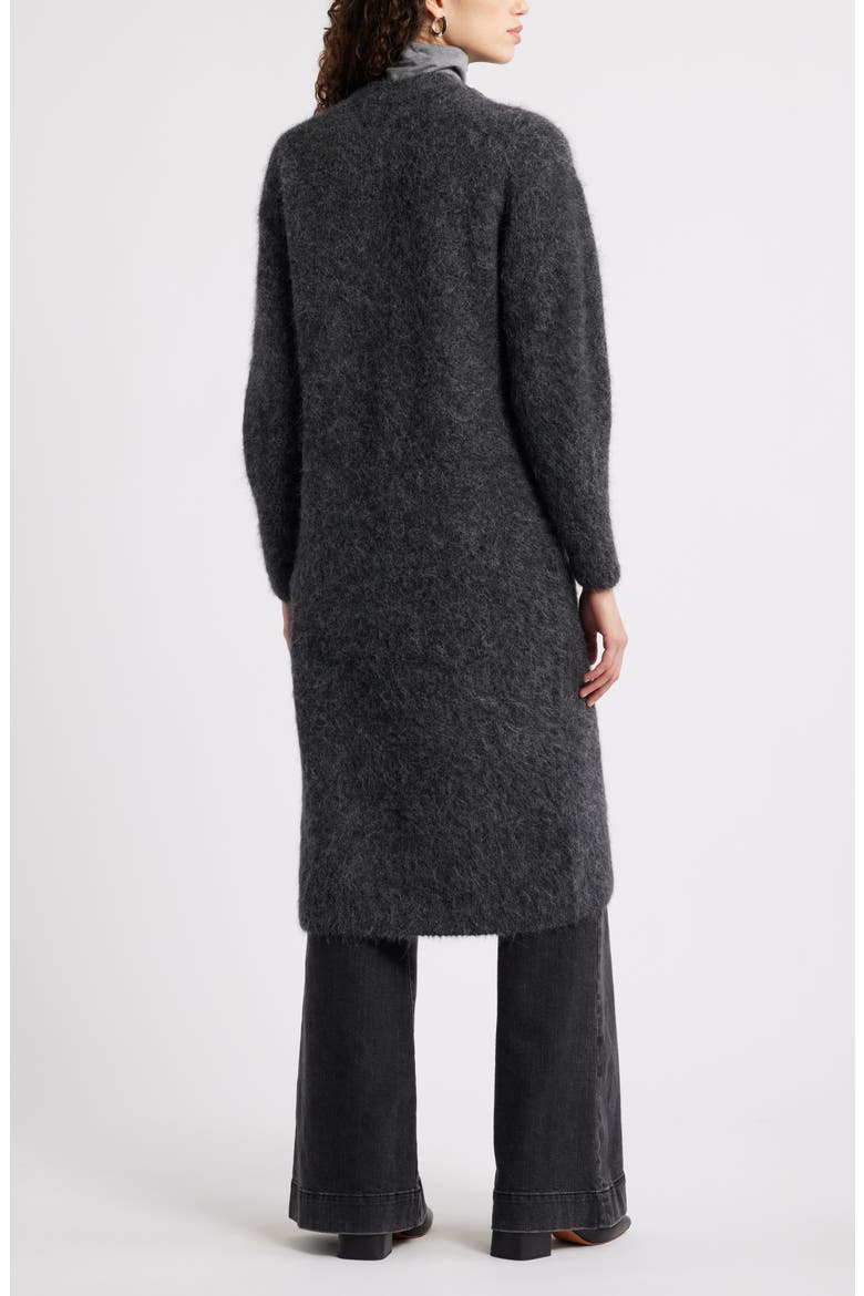 Long Fuzzy Alpaca Blend Cardigan, Alternate, color, GREY DARK CHARCOAL