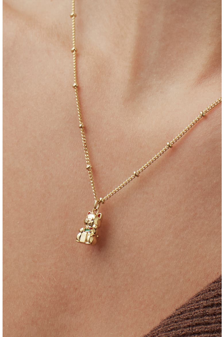 Lucky Cat Pendant Necklace, Alternate, color, GOLD
