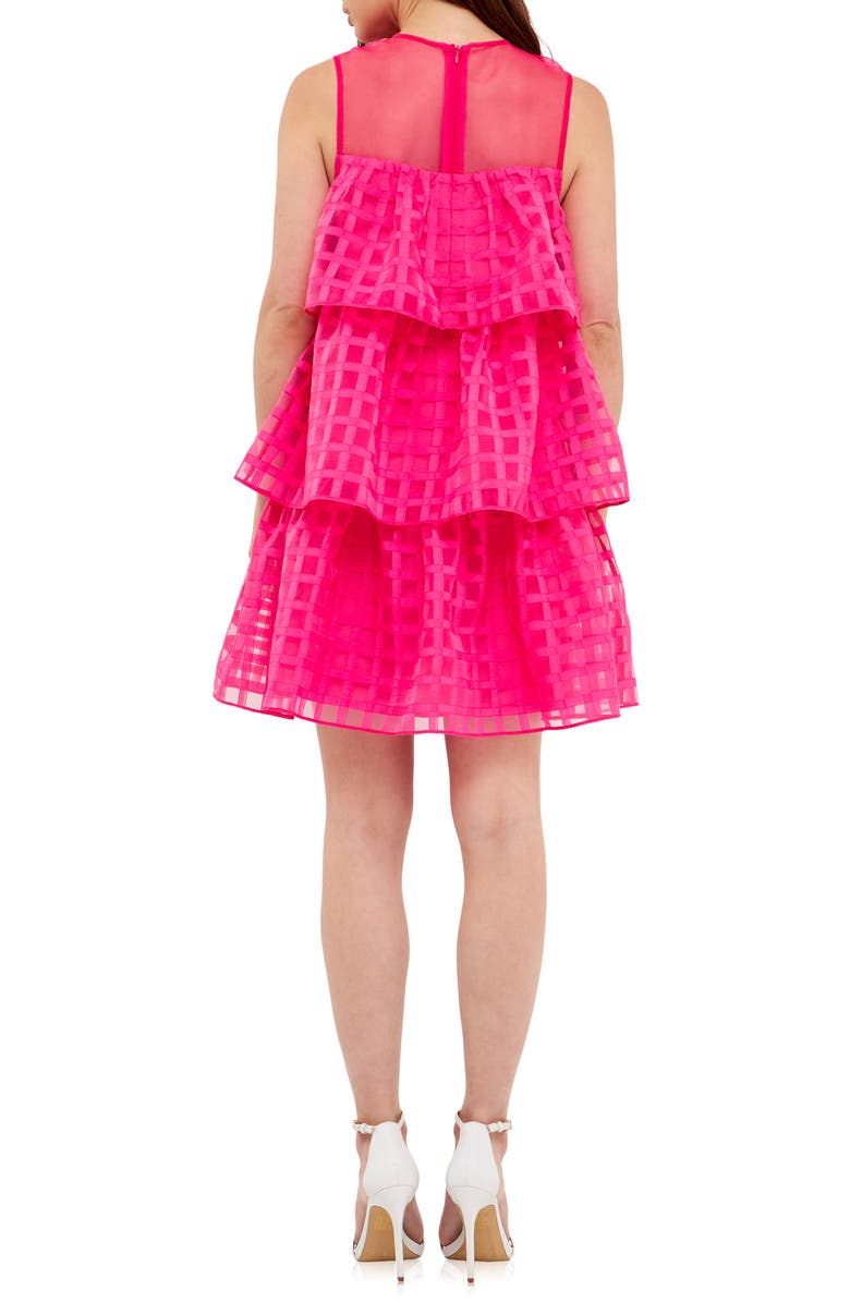 English Factory Grid Pattern Tiered Organza Minidress, Alternate, color, Fuchsia