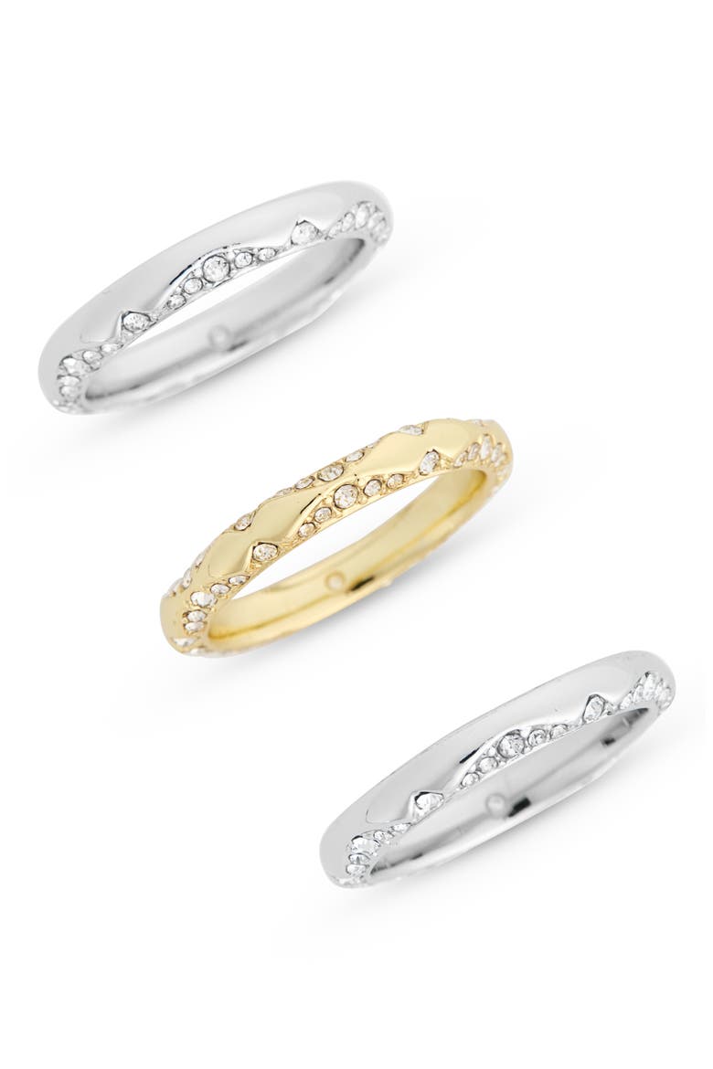Deco Set of 3 Crystal Stackable Rings, Main, color, TWO TONE