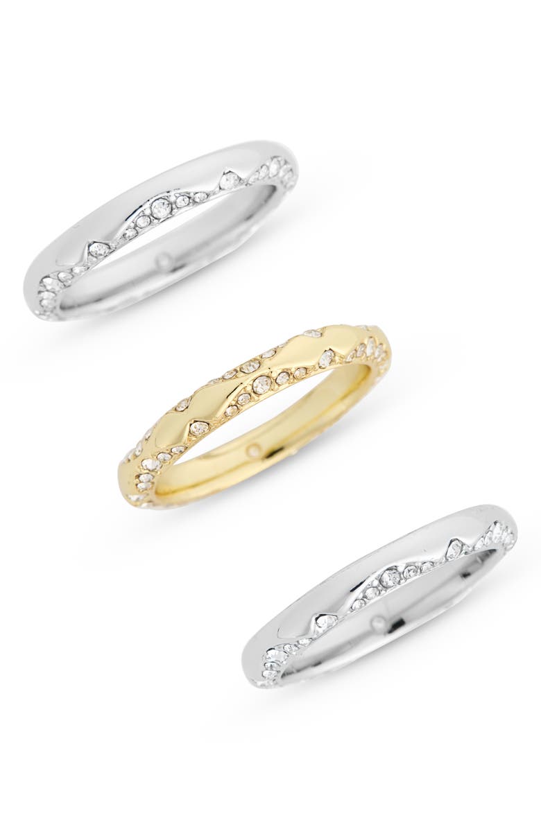 Covet Deco Set of 3 Crystal Stackable Rings, Main, color, Two Tone