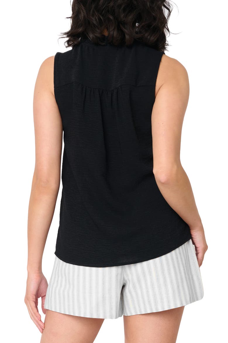 Embroidered Eyelet Trim Button-Up Top, Alternate, color, BLACK