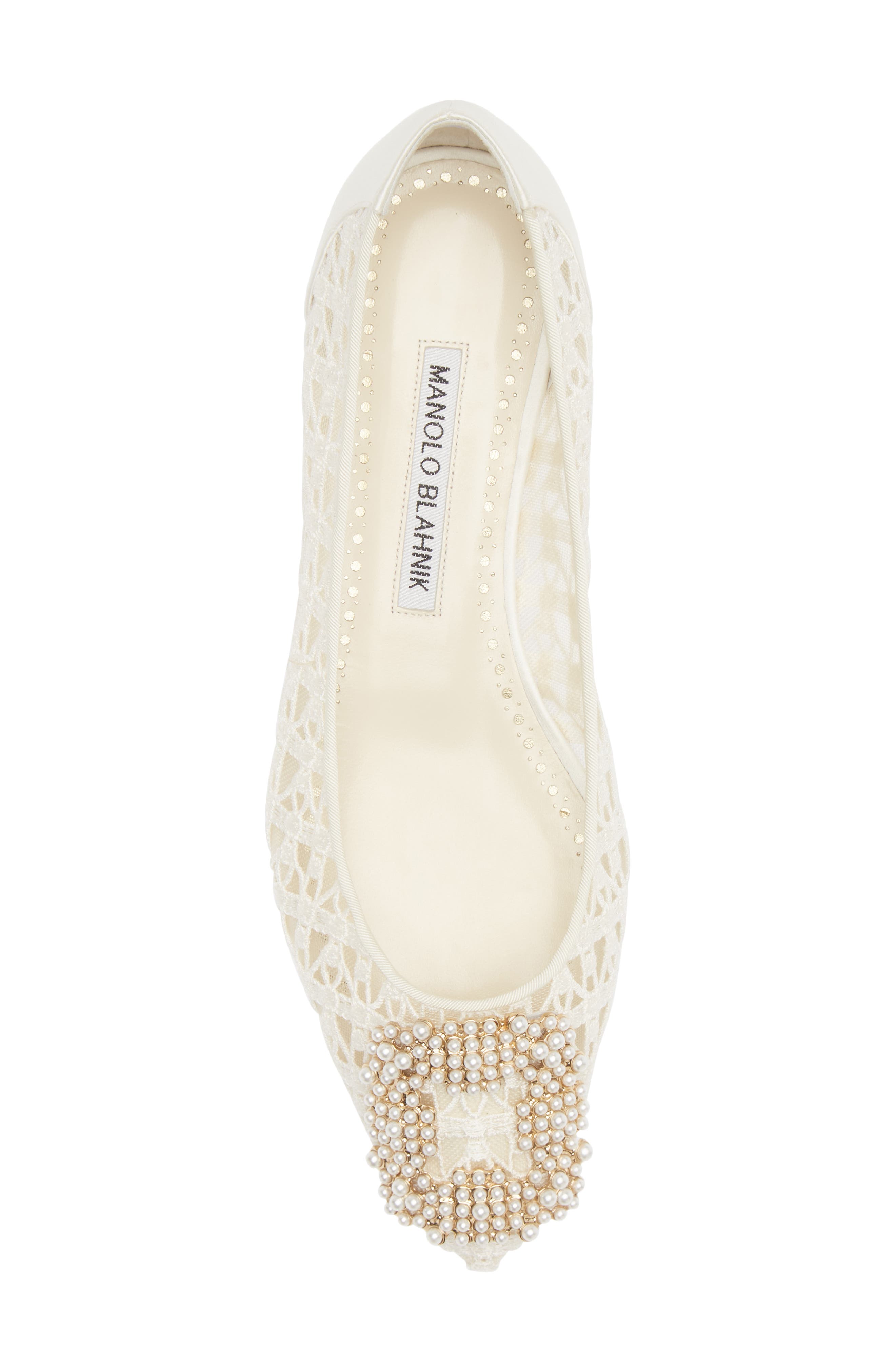 Manolo Blahnik Hangisi Imitation Pearl Buckle Embroidered Flat, Alternate, color, 
