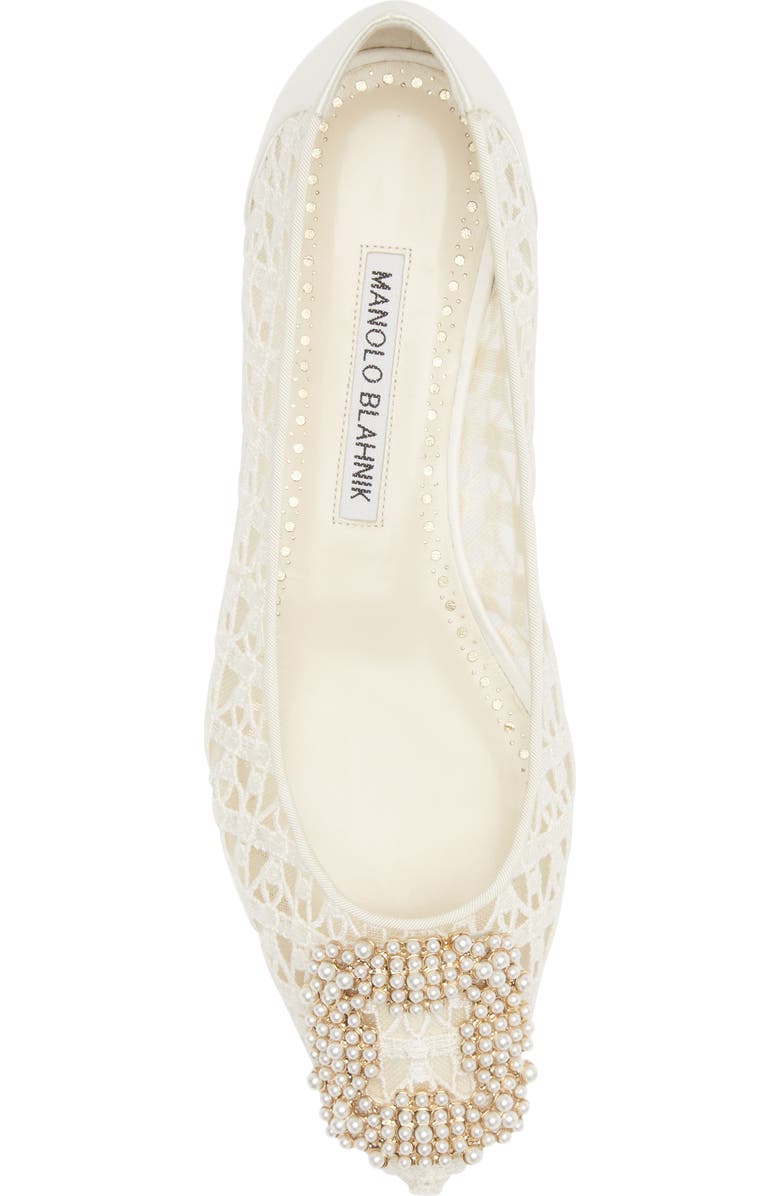 Manolo Blahnik Hangisi Imitation Pearl Buckle Embroidered Flat, Alternate, color,