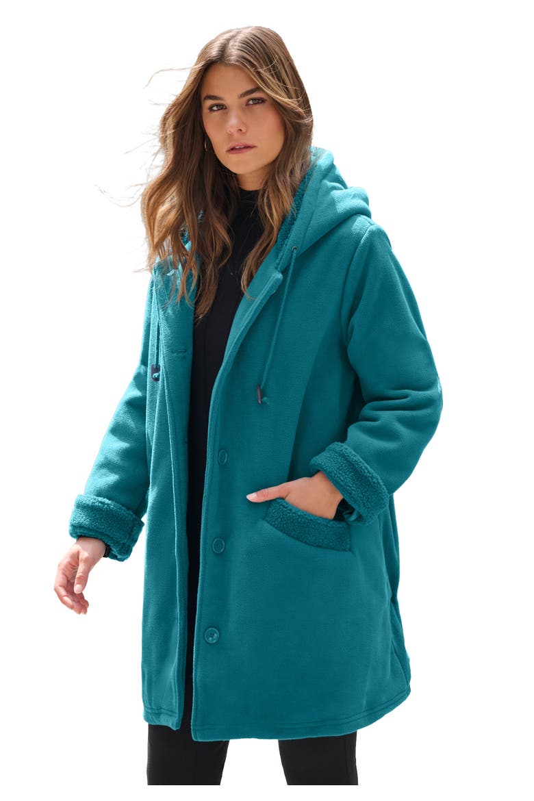Plus Size Hooded Fleece Fleece Coat, Main, color, DEEP LAGOON