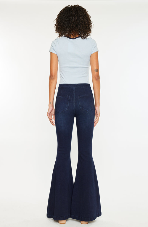 Kancan Makayla Ultra High Rise Flare Jeans In Dark Wash In Blue